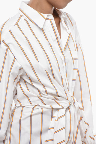 SPORTMAX 코튼 포플린 스트라이프 셔츠드레스 ARETUSA 앞면 리본