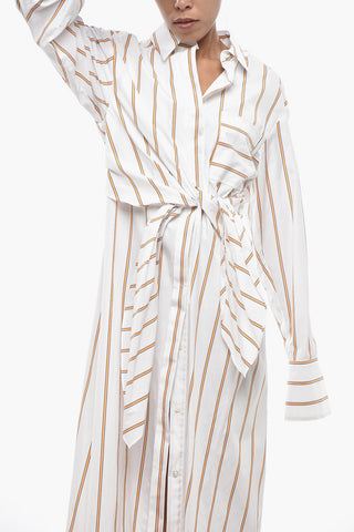 SPORTMAX 코튼 포플린 스트라이프 셔츠드레스 ARETUSA 앞면 리본