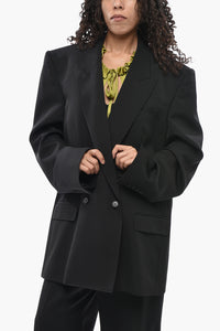 Double-Breasted Wool Jacket with Peak Lapel and Flap Pockets