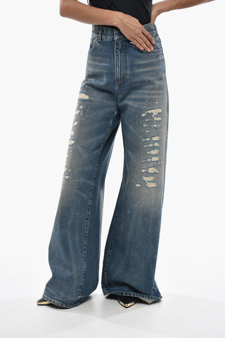 Wide-Leg Distressed Jeans 34cm