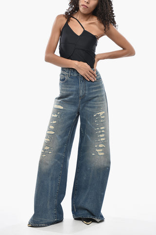 Wide-Leg Distressed Jeans 34cm