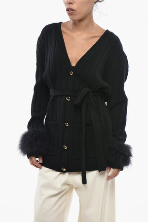 Virgin Wool Maxi Cardigan With Feathered Sleeves