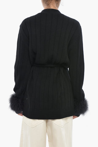 Virgin Wool Maxi Cardigan With Feathered Sleeves