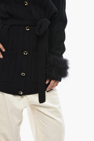 Virgin Wool Maxi Cardigan With Feathered Sleeves