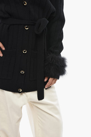 Virgin Wool Maxi Cardigan With Feathered Sleeves