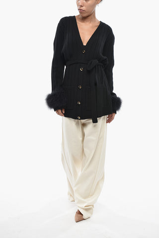 Virgin Wool Maxi Cardigan With Feathered Sleeves