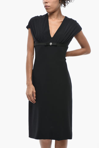 Fitted Solid-Color Dress with Iconic Detail
