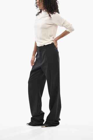 Hoch taillierte Einfaltenhose aus Wolltwill