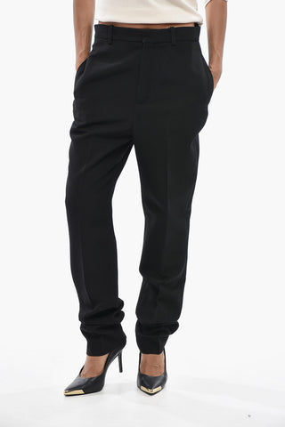 Slim-Fit Wool Trousers With Hidden Button Closure