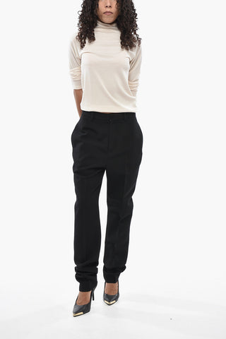 Slim-Fit Wool Trousers With Hidden Button Closure