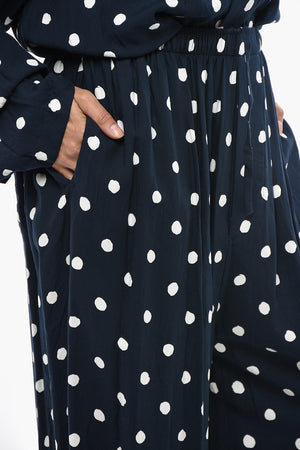 Wide-Leg Pajama Trousers with Polka Dots
