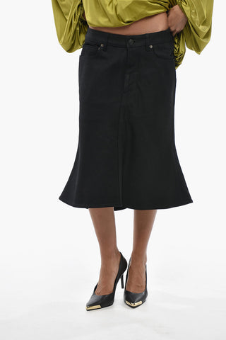 A-Line Denim Skirt With Logo Button