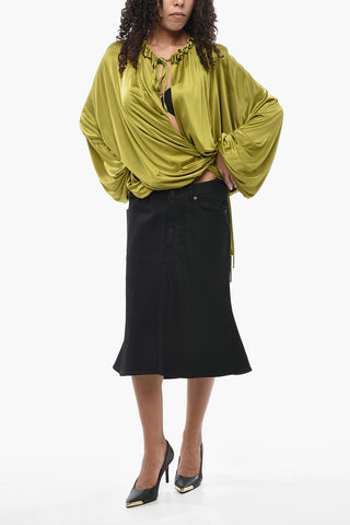 A-Line Denim Skirt With Logo Button