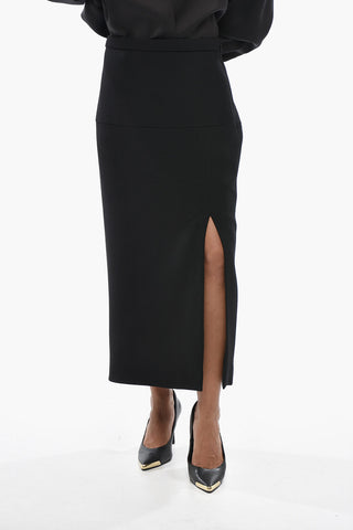 Aubergine Wool Midi Skirt with Side Slit