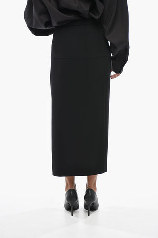 Aubergine Wool Midi Skirt with Side Slit