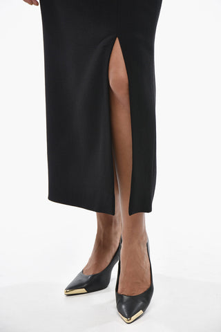Aubergine Wool Midi Skirt with Side Slit