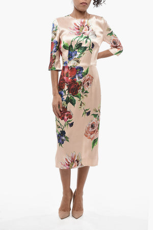Seidenkleid mit floralem Muster und 3/4-Ärmeln