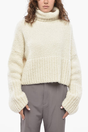 Maglia Oversize a Collo Alto in Misto Cashmere