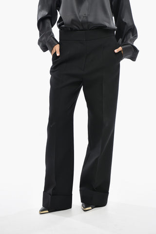 Virgin Wool Trousers with Cuffed Hem