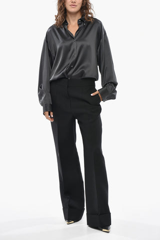 Virgin Wool Trousers with Cuffed Hem