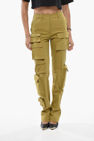Pantaloni Cargo in Nylon e Cotone a Vita Alta