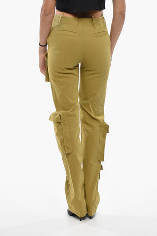 Pantaloni Cargo in Nylon e Cotone a Vita Alta