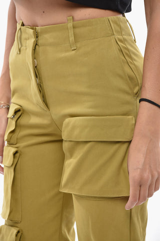 Pantaloni Cargo in Nylon e Cotone a Vita Alta