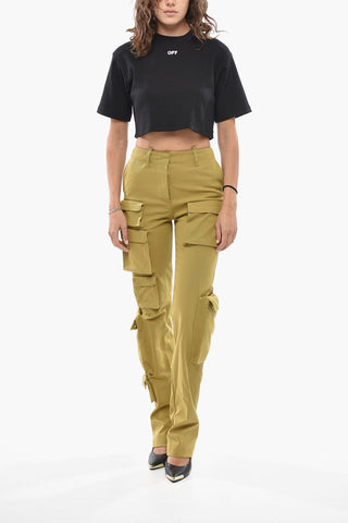 Pantaloni Cargo in Nylon e Cotone a Vita Alta