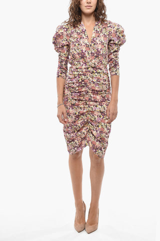 Draped Floral-Print Dress CELINA with V-Neck