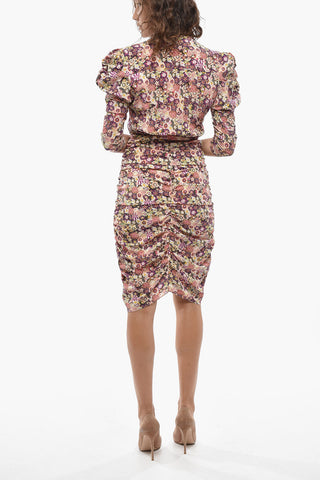 Draped Floral-Print Dress CELINA with V-Neck