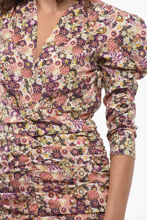Vestito CELINA Drappeggiato a Motivo Floreale con Scollo a V