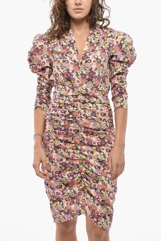 Draped Floral-Print Dress CELINA with V-Neck