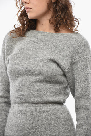 Wool-Blend Short Dress with Deep Neckline
