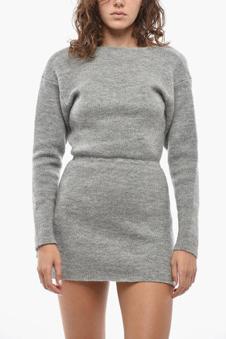 Wool-Blend Short Dress with Deep Neckline