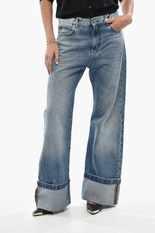 Jeans Wide Led Ad Orlo con Risvolto e Dettaglio Monogram 27cm