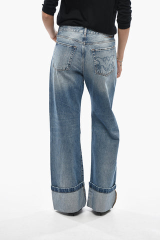 Jeans Wide Led Ad Orlo con Risvolto e Dettaglio Monogram 27cm