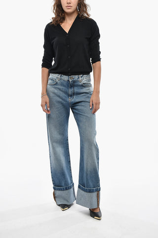 Jeans Wide Led Ad Orlo con Risvolto e Dettaglio Monogram 27cm