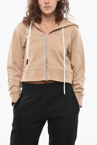 Cropped Cotton Hoodie With Logo