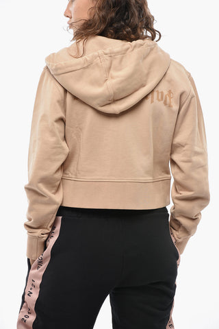 Cropped Cotton Hoodie With Logo
