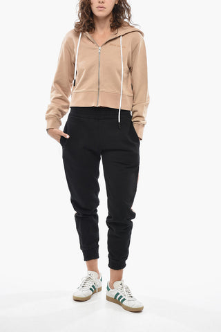 Cropped Cotton Hoodie With Logo