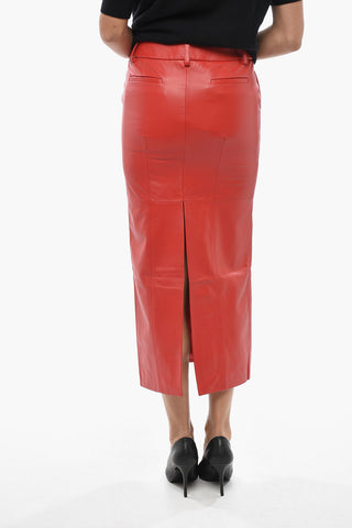 Leather Midi Skirt LOREN with Front Slit