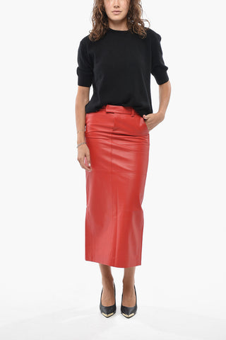 Leather Midi Skirt LOREN with Front Slit