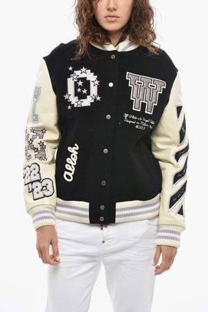Bomber in Lana con Patch e Bottoni Logati