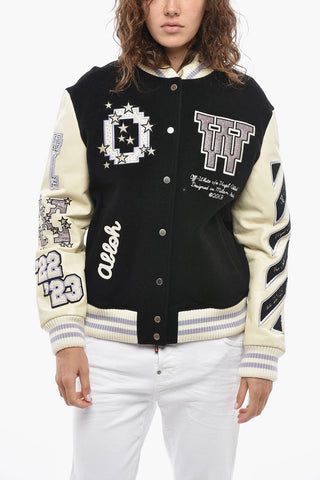 Wool Bomber Jacket With Patch And Logo Buttons