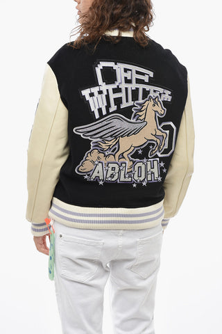 Wool Bomber Jacket With Patch And Logo Buttons