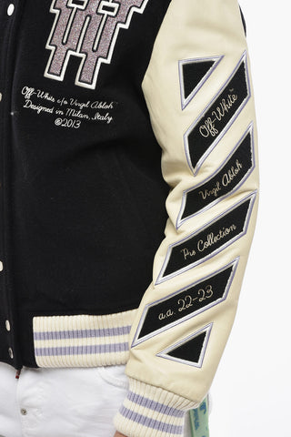 Wool Bomber Jacket With Patch And Logo Buttons