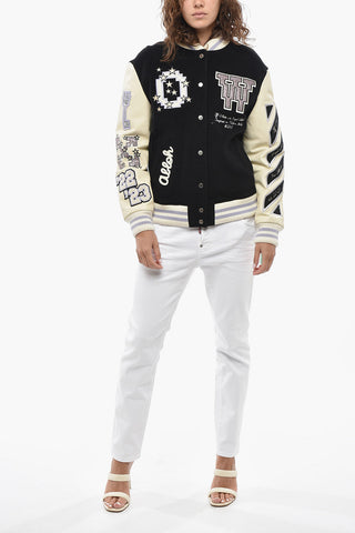Wool Bomber Jacket With Patch And Logo Buttons