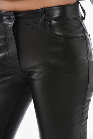 Low-Rise Boot-Cut Leather Pants