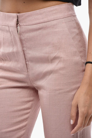 Linen-Blend Straight-Fit Pants CARLIE with Hidden Button Closure
