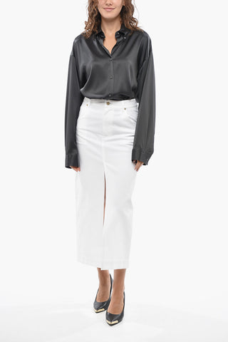 Honeycomb Cotton Midi Skirt ERIKA with Double Slit